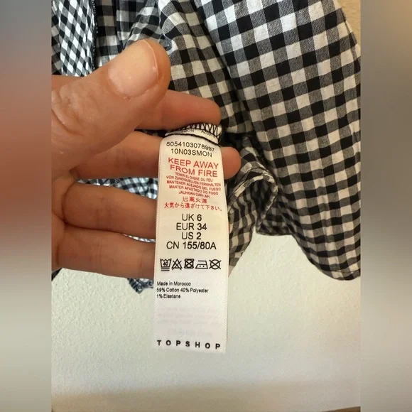 NWT TOPSHOP Gingham Plaid Black/White Puff Sleeve Tulip Wrap Dress - Picture 5 of 7